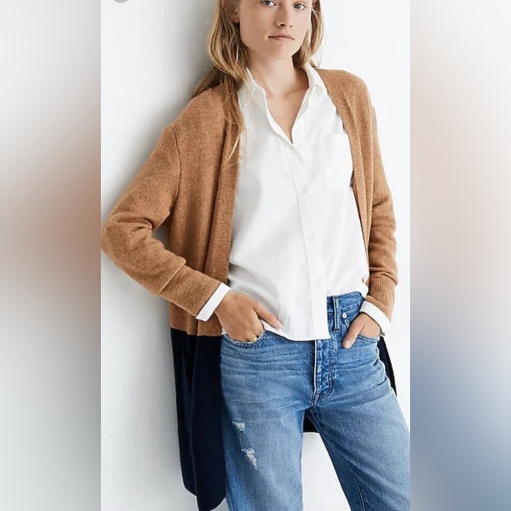 Madewell Classic Minimalist Capsule Kent Coziest Colorblock Cardigan Sweater Lg